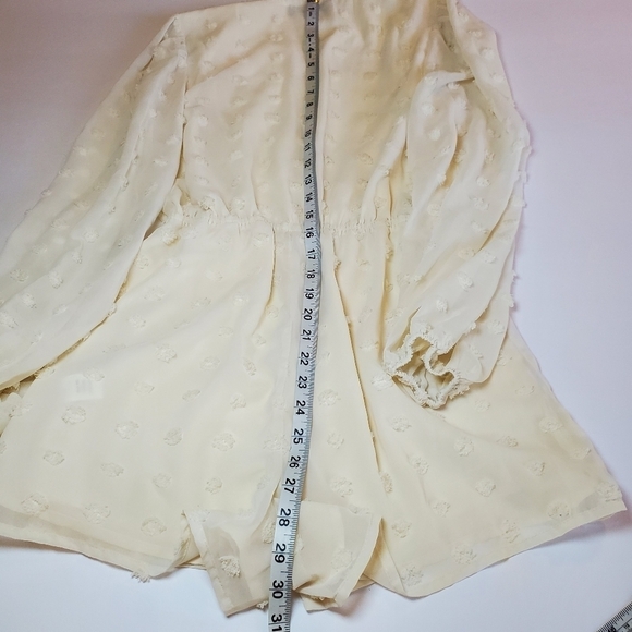 Lulus Frill Factor Cream Dotted Sheer Sleeve Romper Sz XS - Picture 11 of 17